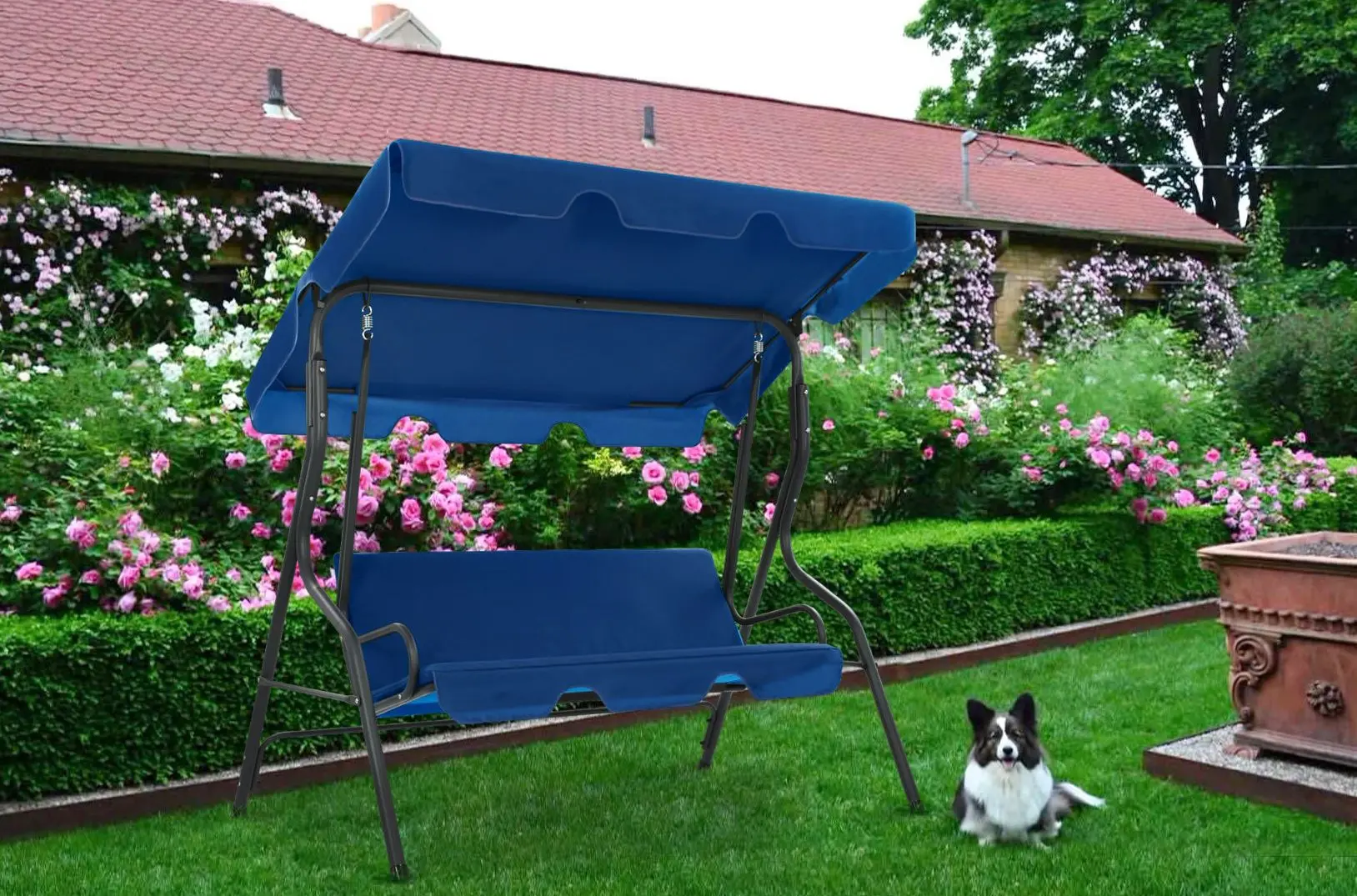 Scaun balansoar cu copertina VidaXL 48557 (Dark Blue)