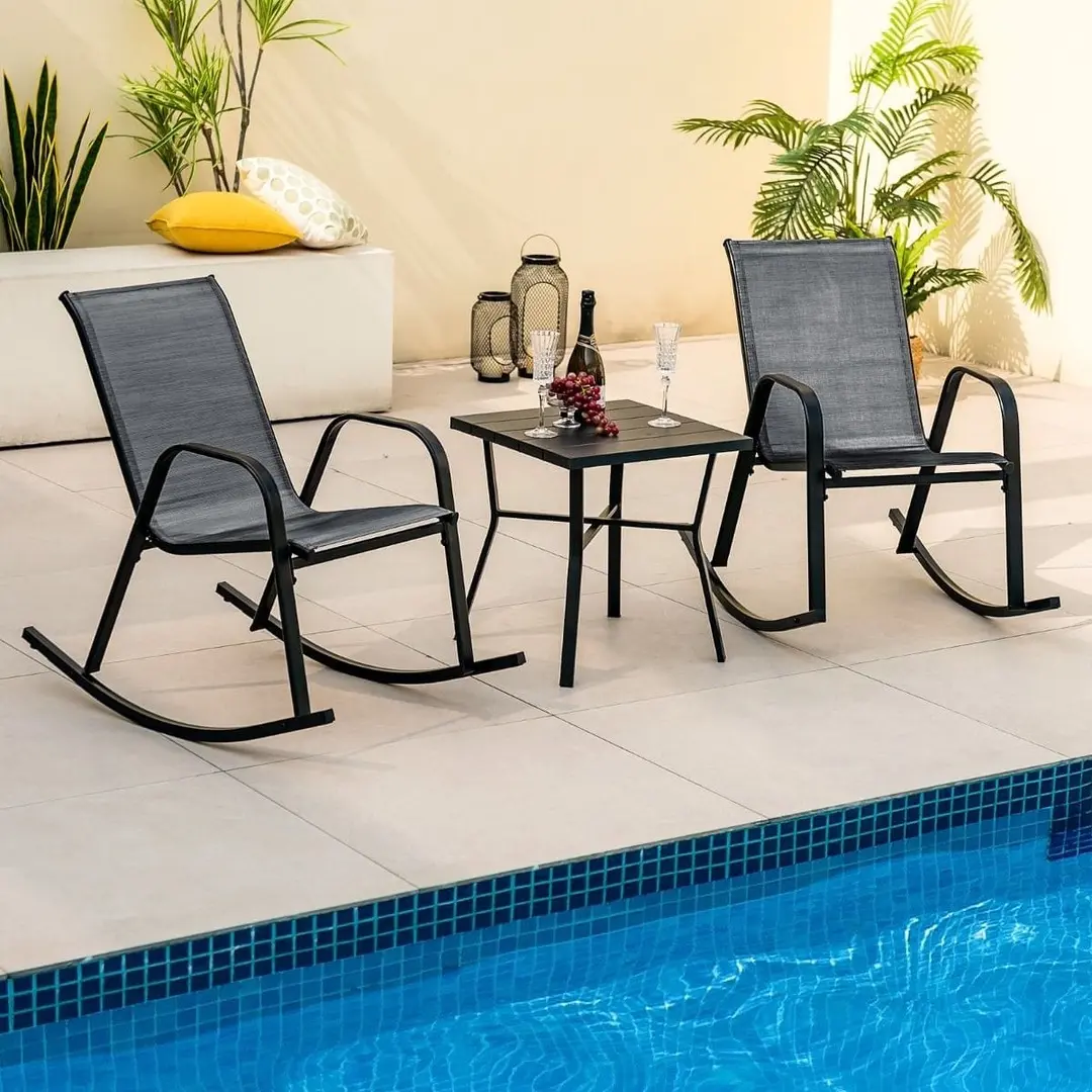 Set fotolii balansoare de gradina Costway NP11080BK-2 (Black)
