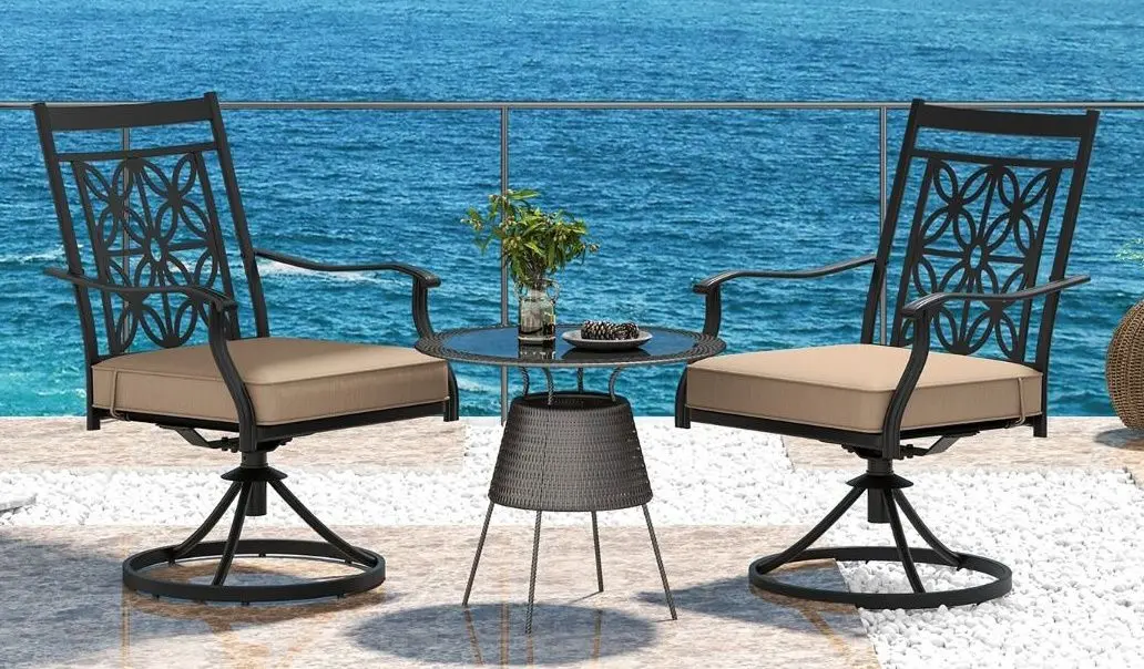 Set fotolii de gradina Costway NP11335CF-2 (Black/Brown)