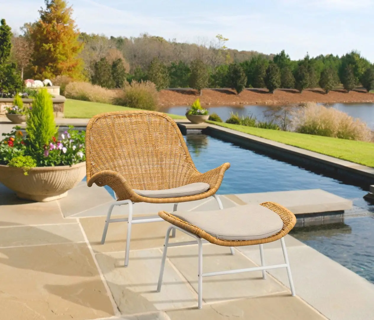 Fotoliu Ikea Fryksas/Risane cu puf/ratan (Natural/Alb)