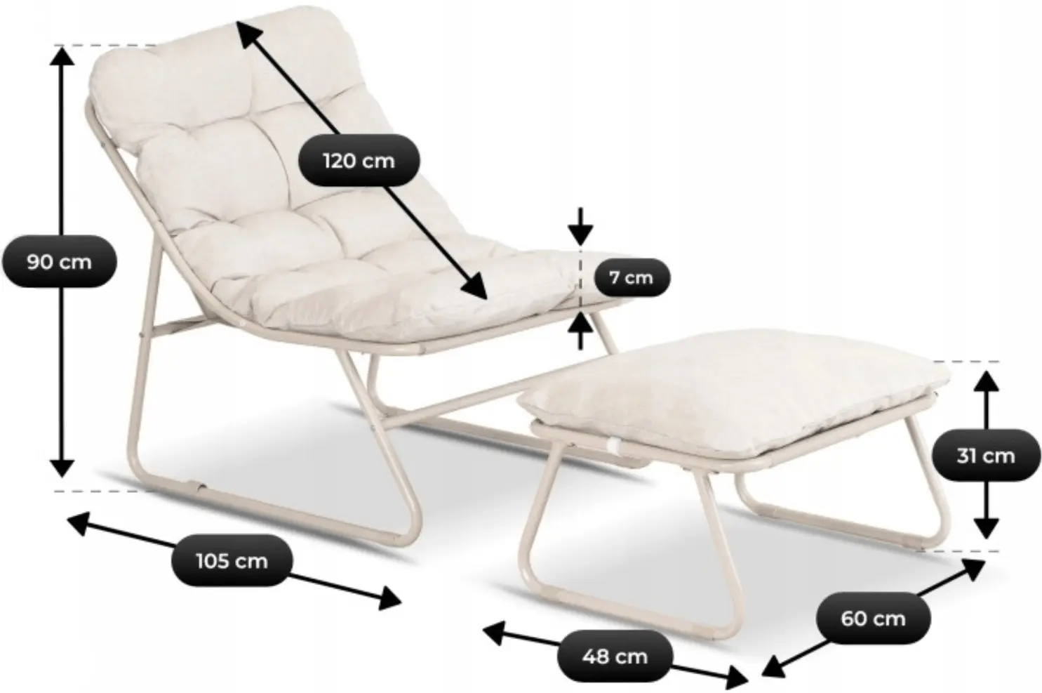 Fotoliu cu suport pentru picioare Mebel Elite Kalista (Beige) - 8