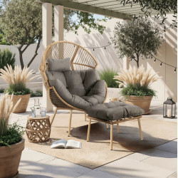 Fotoliu cu suport pentru picioare Mebel Elite Portland (Natural/Grey)