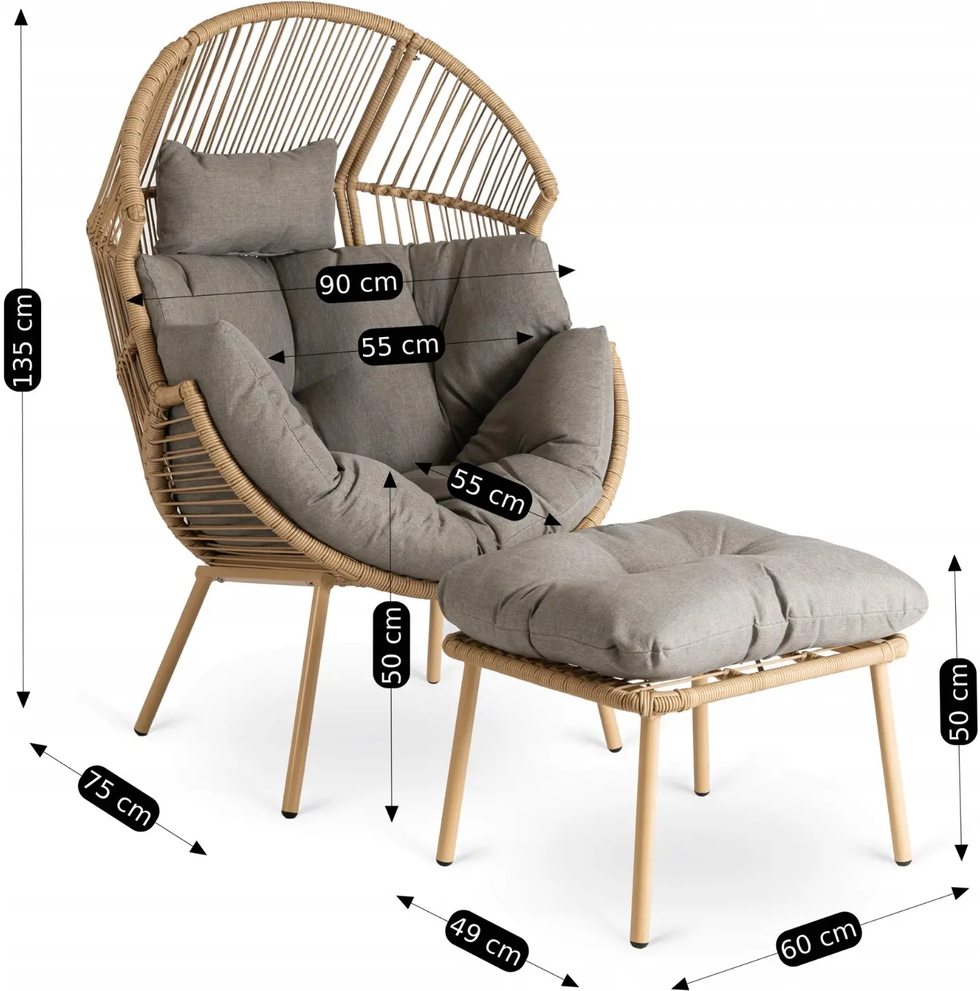 Fotoliu cu suport pentru picioare Mebel Elite Portland (Natural/Grey) - 10