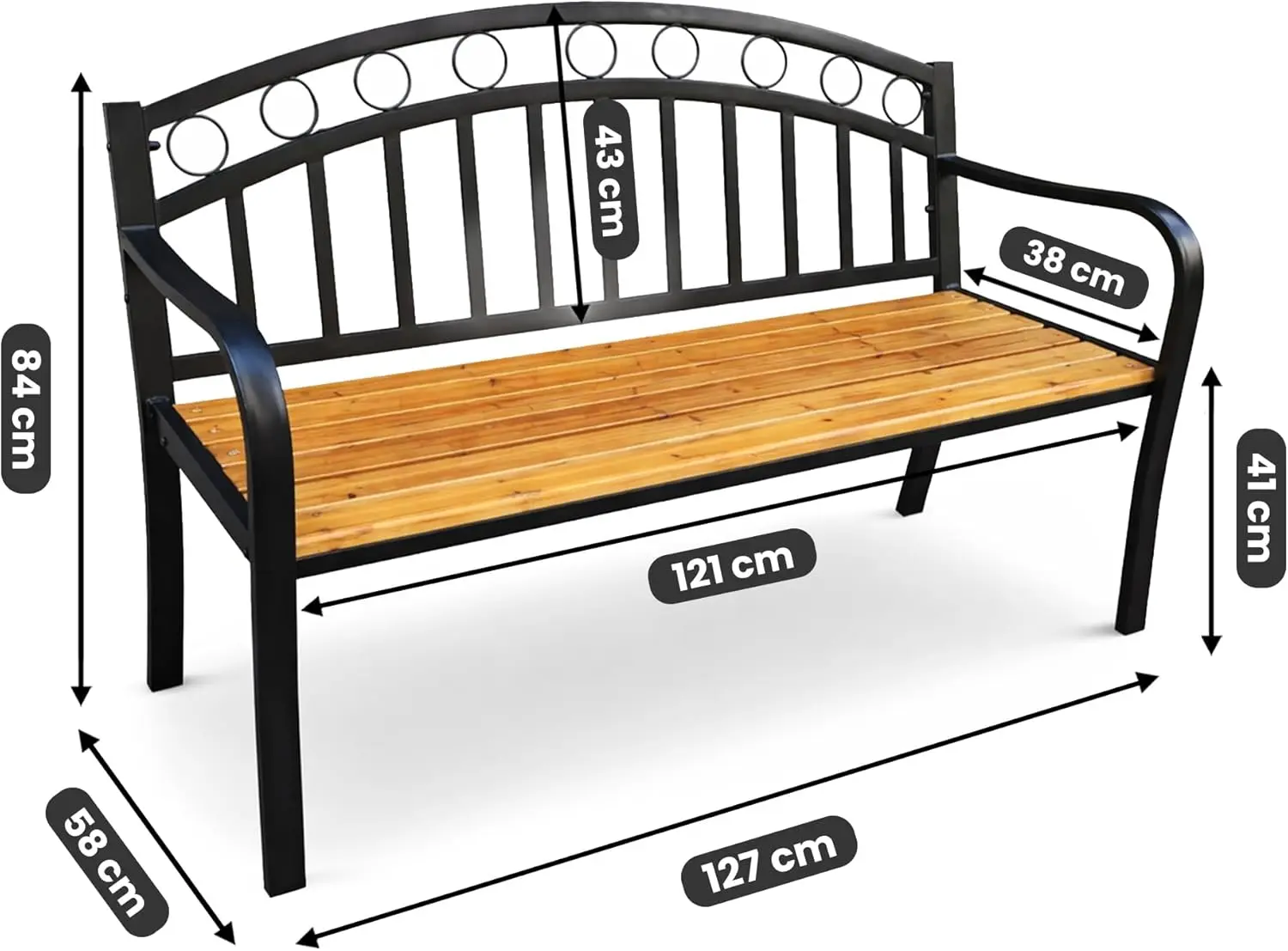Садовая скамейка Akord Arum (Black/Natural Wood) - 4