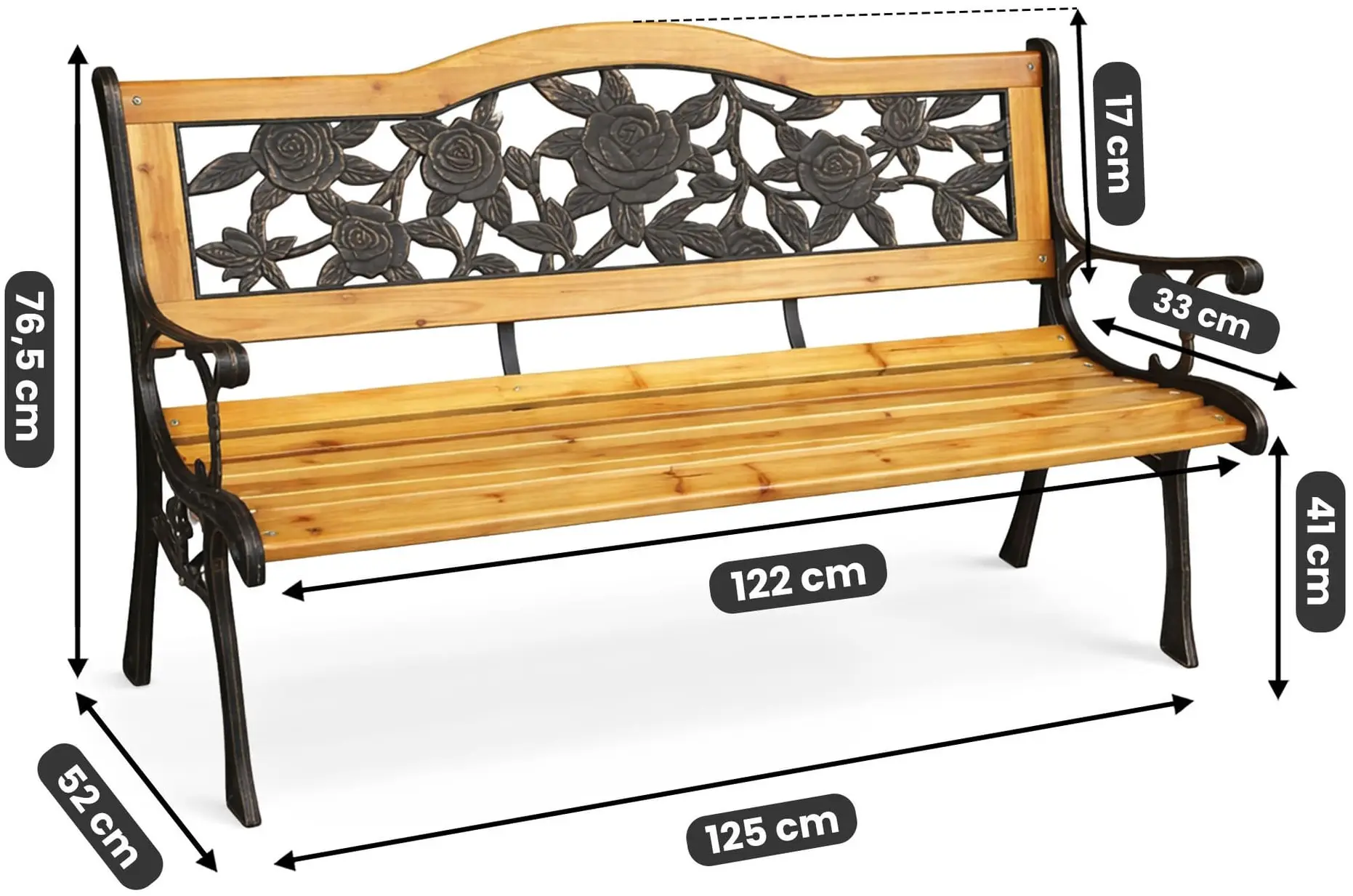 Садовая скамейка Akord Rosa (Black/Natural Wood) - 4