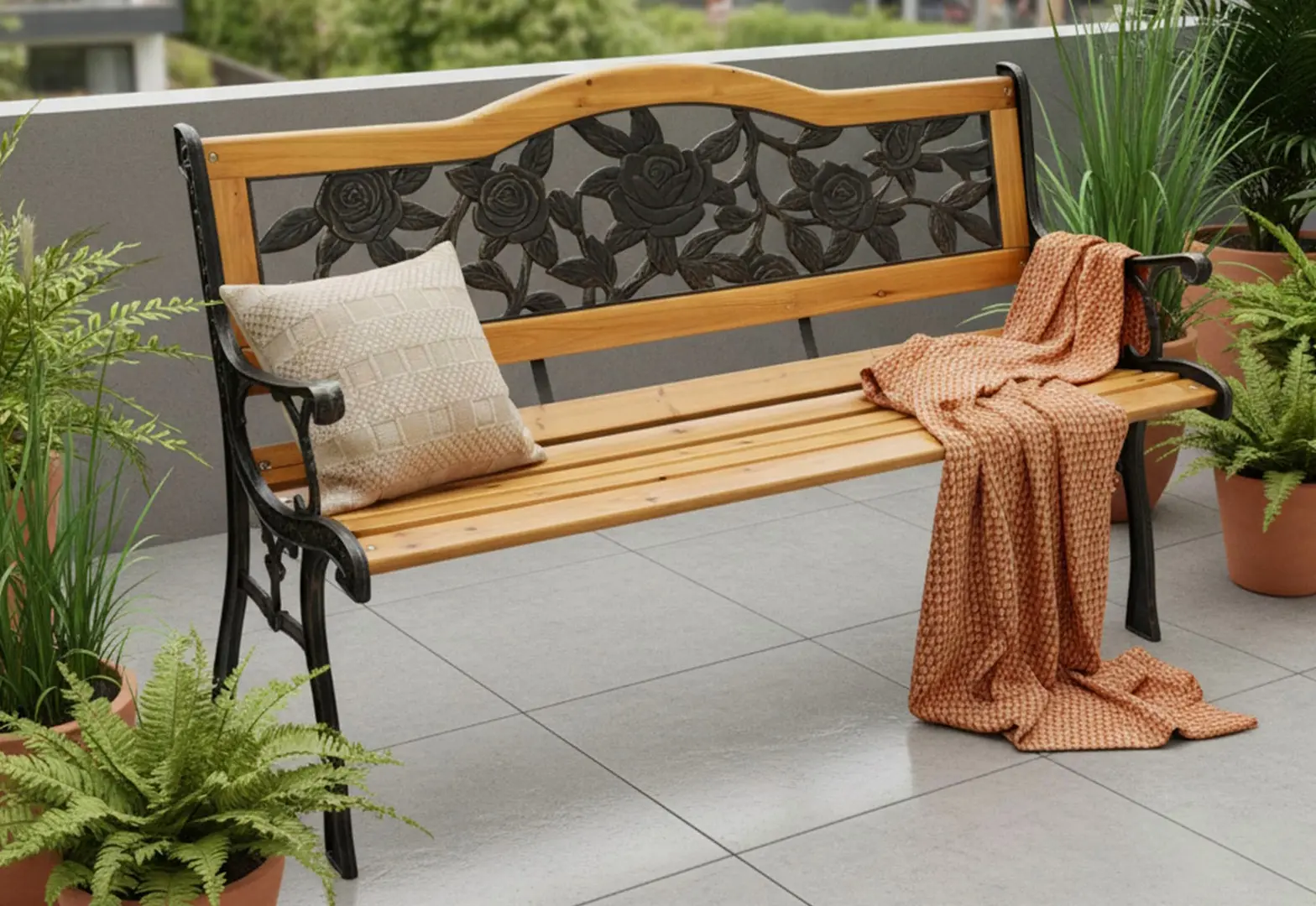 Садовая скамейка Akord Rosa (Black/Natural Wood)