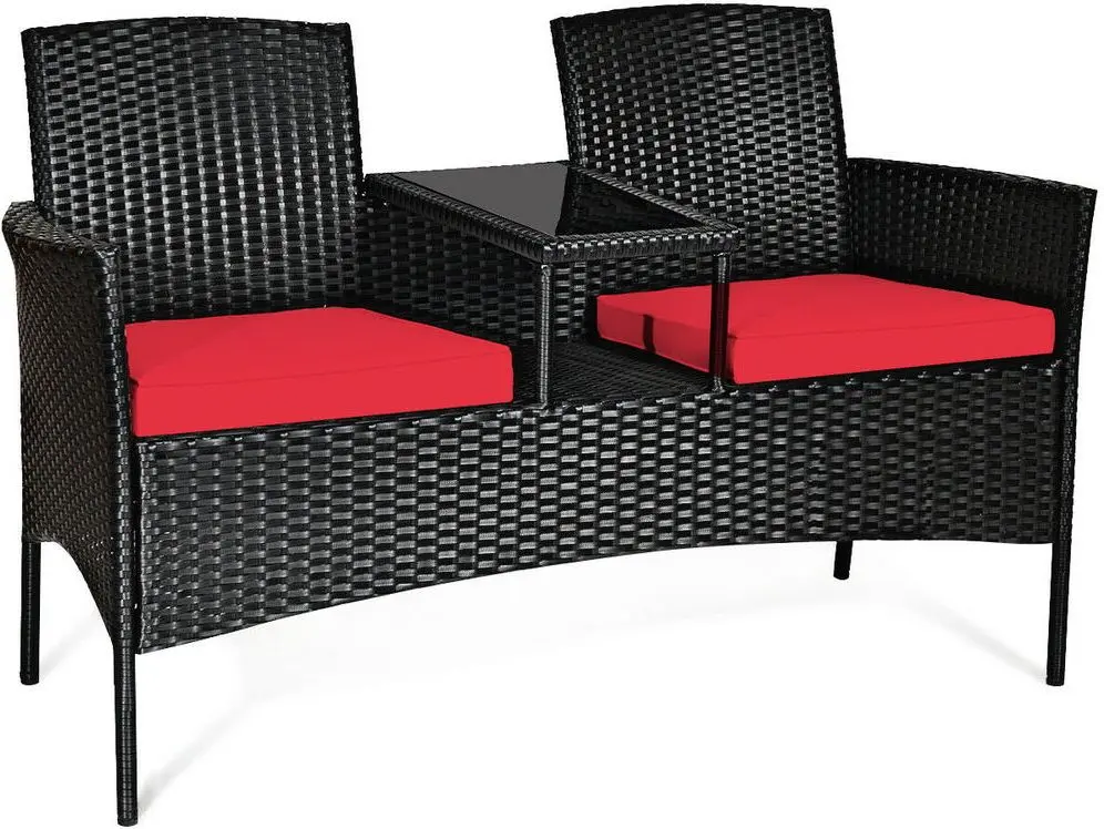 Banca cu masuta Costway HW63234RE (Black/Red) - 5