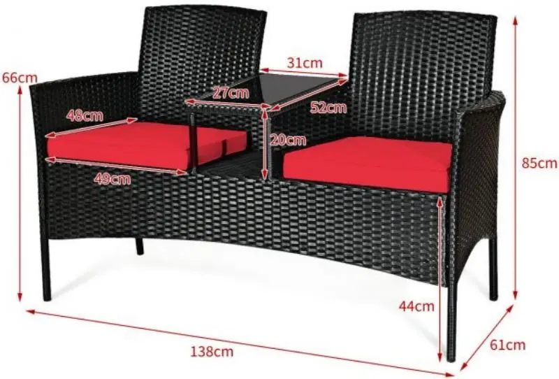 Banca cu masuta Costway HW63234RE (Black/Red) - 4