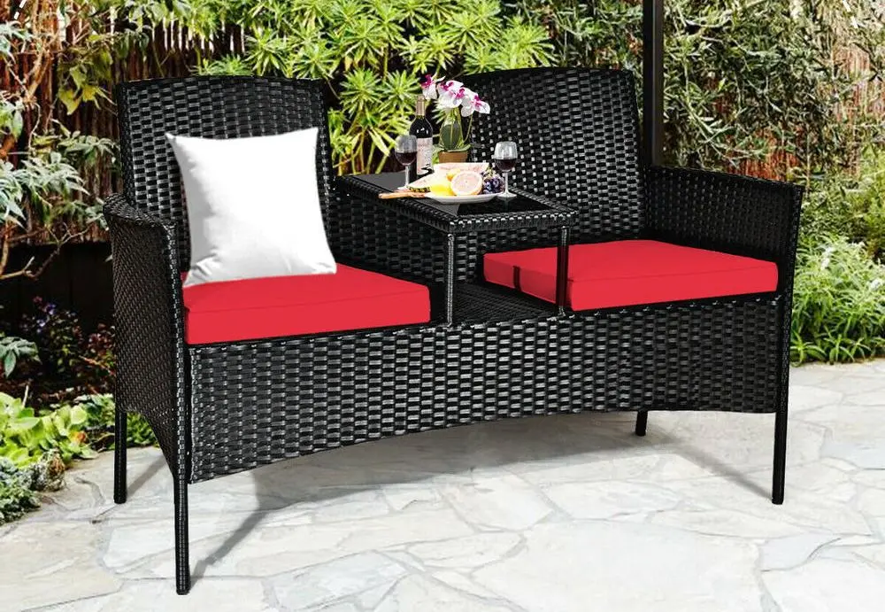 Banca cu masuta Costway HW63234RE (Black/Red) - 3