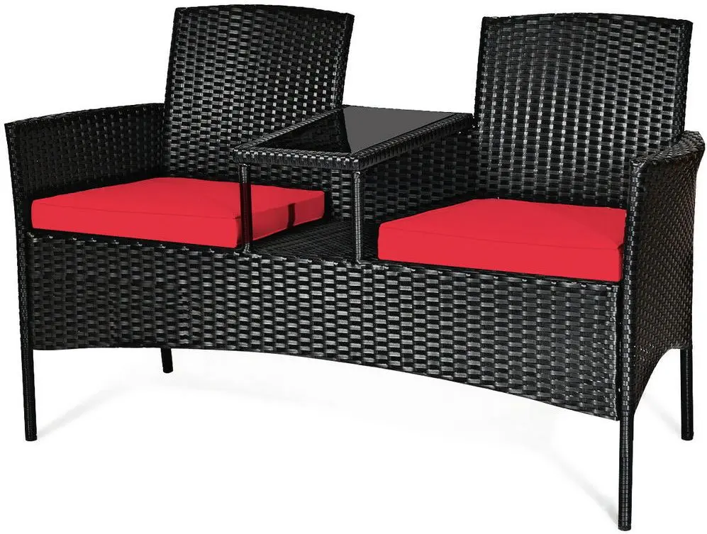 Banca cu masuta Costway HW63234RE (Black/Red)