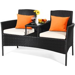 Скамья со столиком Costway HW63234WH (Black/White) Thumb