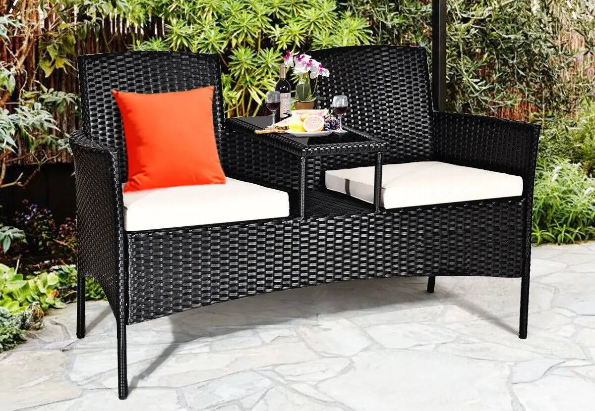 Скамья со столиком Costway HW63234WH (Black/White)