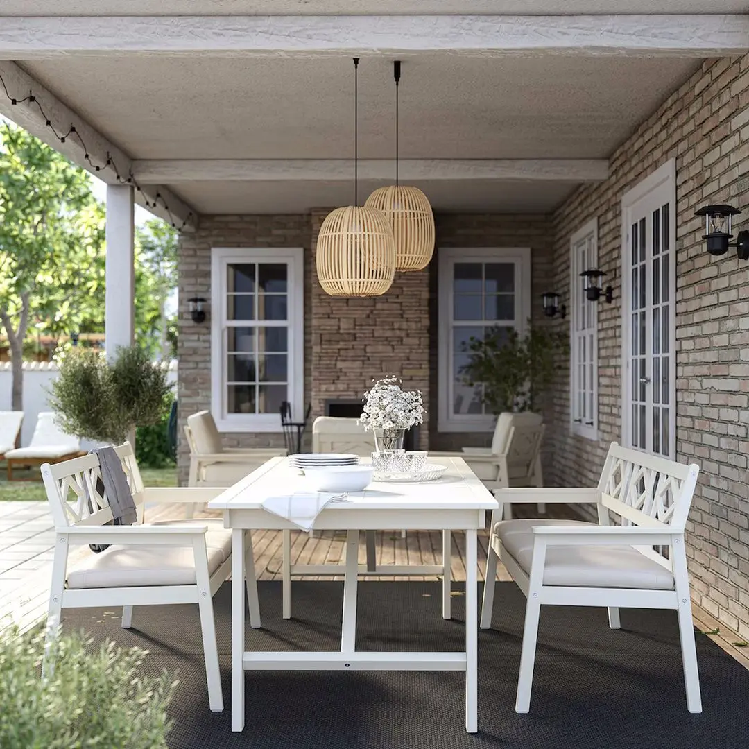 Banca Ikea Bondholmen/Froson/Duvholmen cu spatar (Alb-Bej)