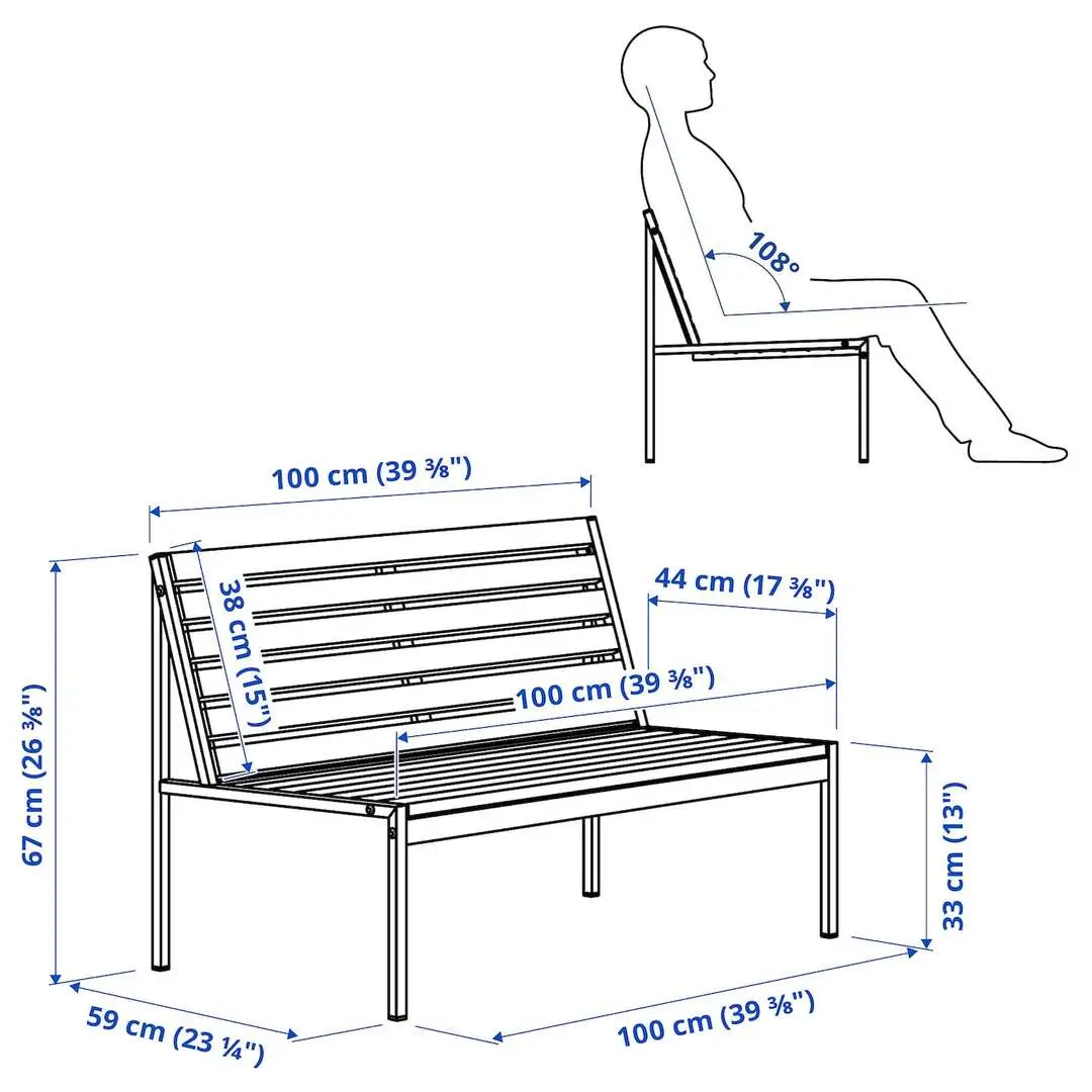 Banca Ikea Jolpen 2 locuri 100x59x67 (Alb/Gri)
