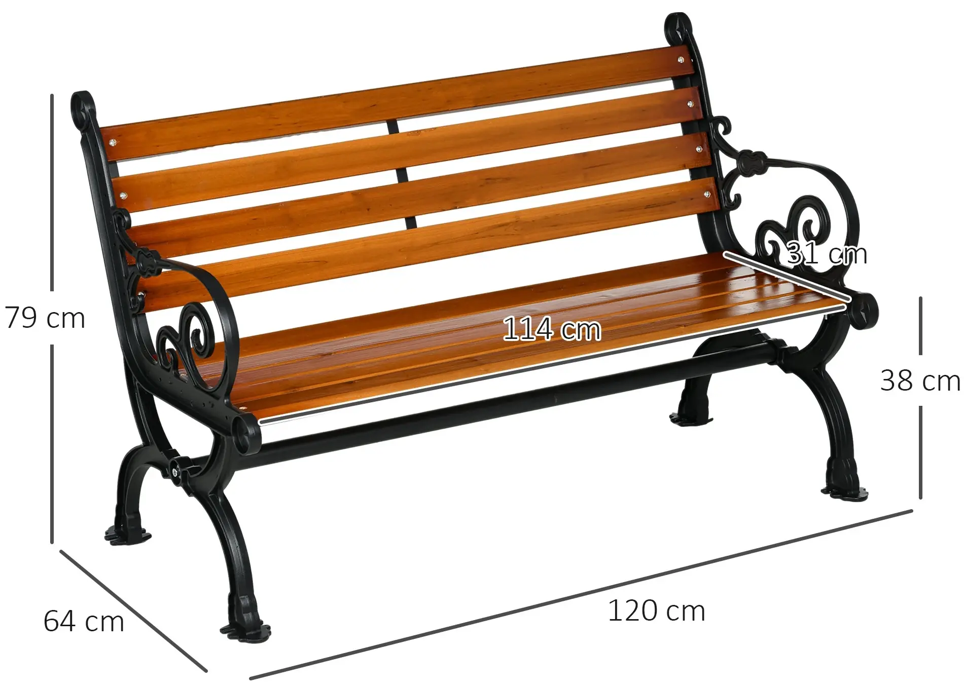 Садовая скамейка Outsunny 84G-248V00TK (Teak/Black) - 4