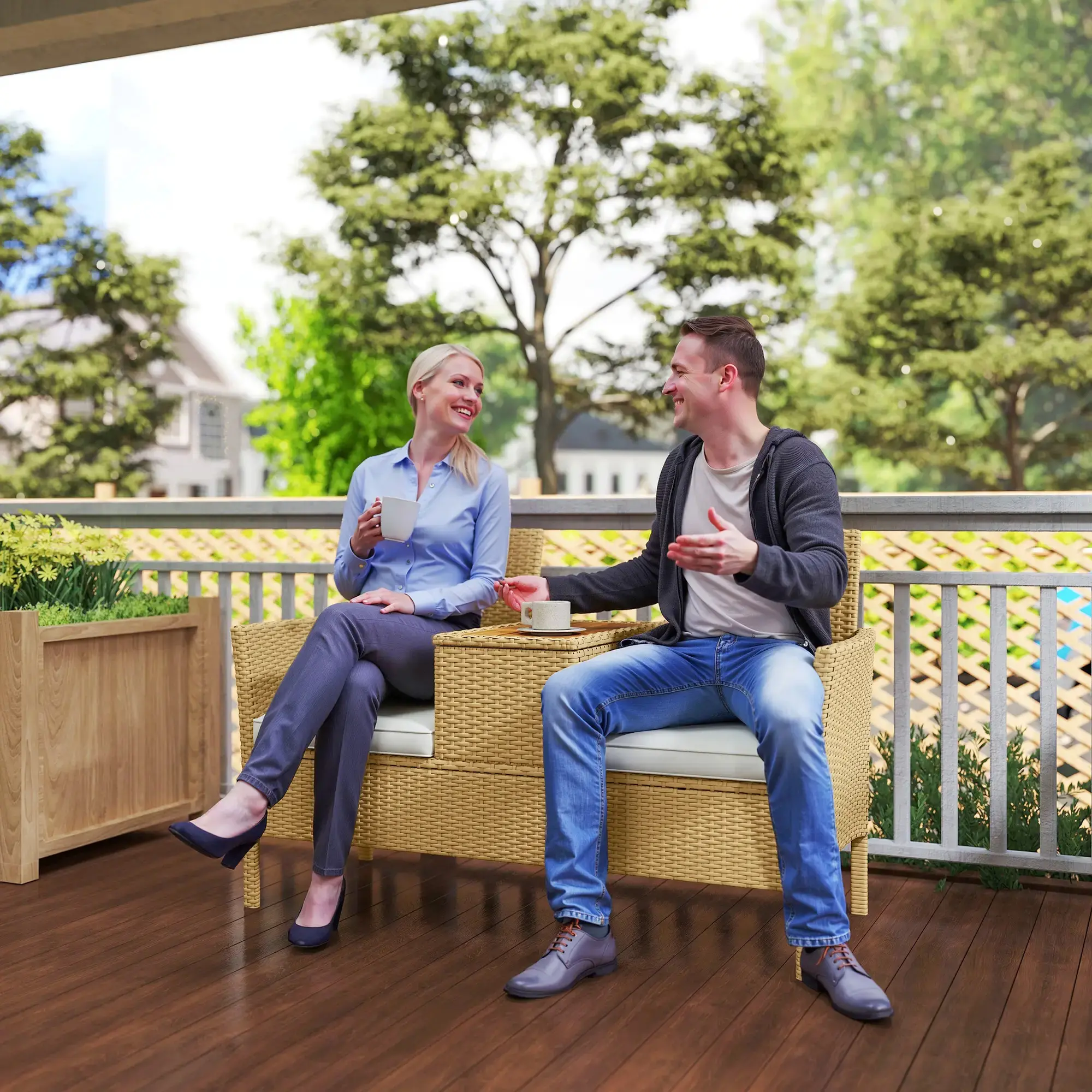 Banca de gradina Outsunny 860-350V00CW (Khaki/Cream) - 8