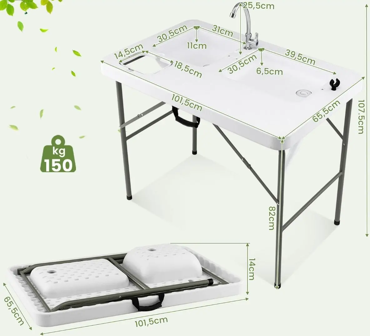 Masa pentru curatare a pestelui Costway NP10738WH (White) - 2