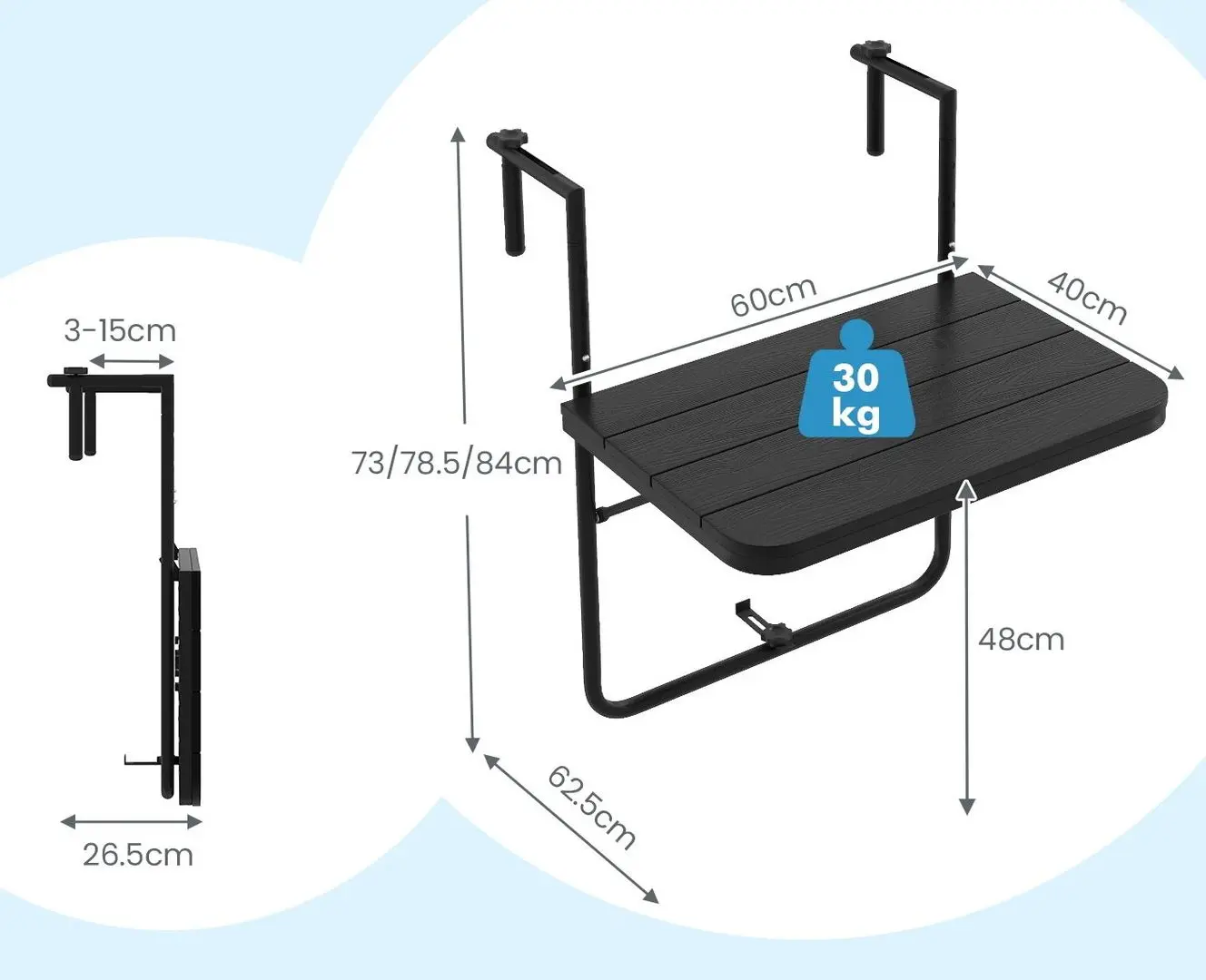 Стол навесной Costway NP11099BK (Black) - 3