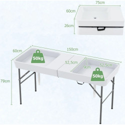Стол складной с двойной раковиной Costway NP11922WH (White) Thumb