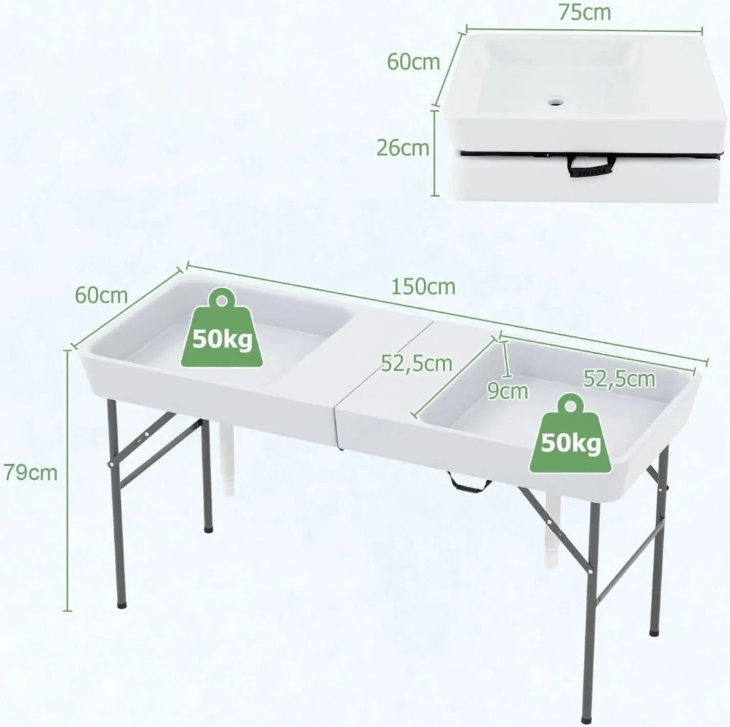 Стол складной с двойной раковиной Costway NP11922WH (White) - 4