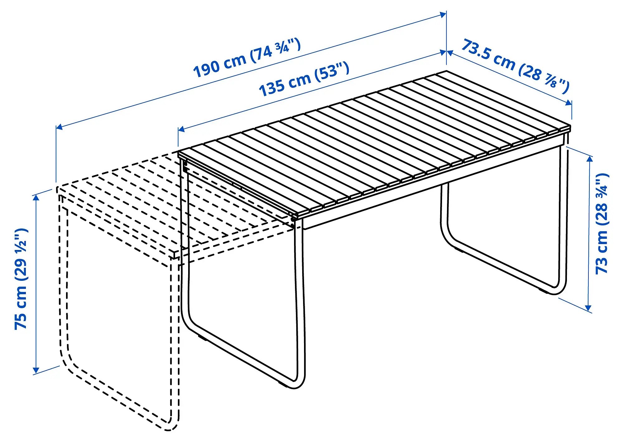 Садовый стол Ikea Vasman 135/190x74 (Светло-коричневый) - 9