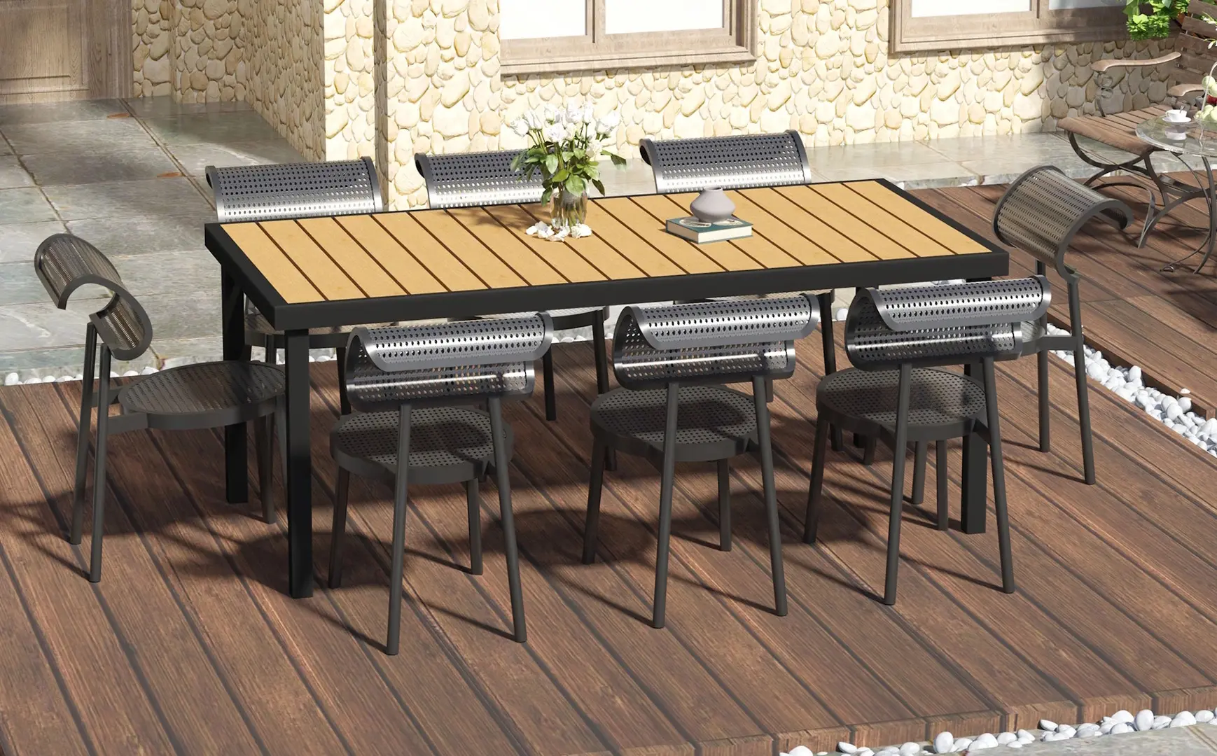 Masa Outsunny 84B-915ND (Black/Wood)