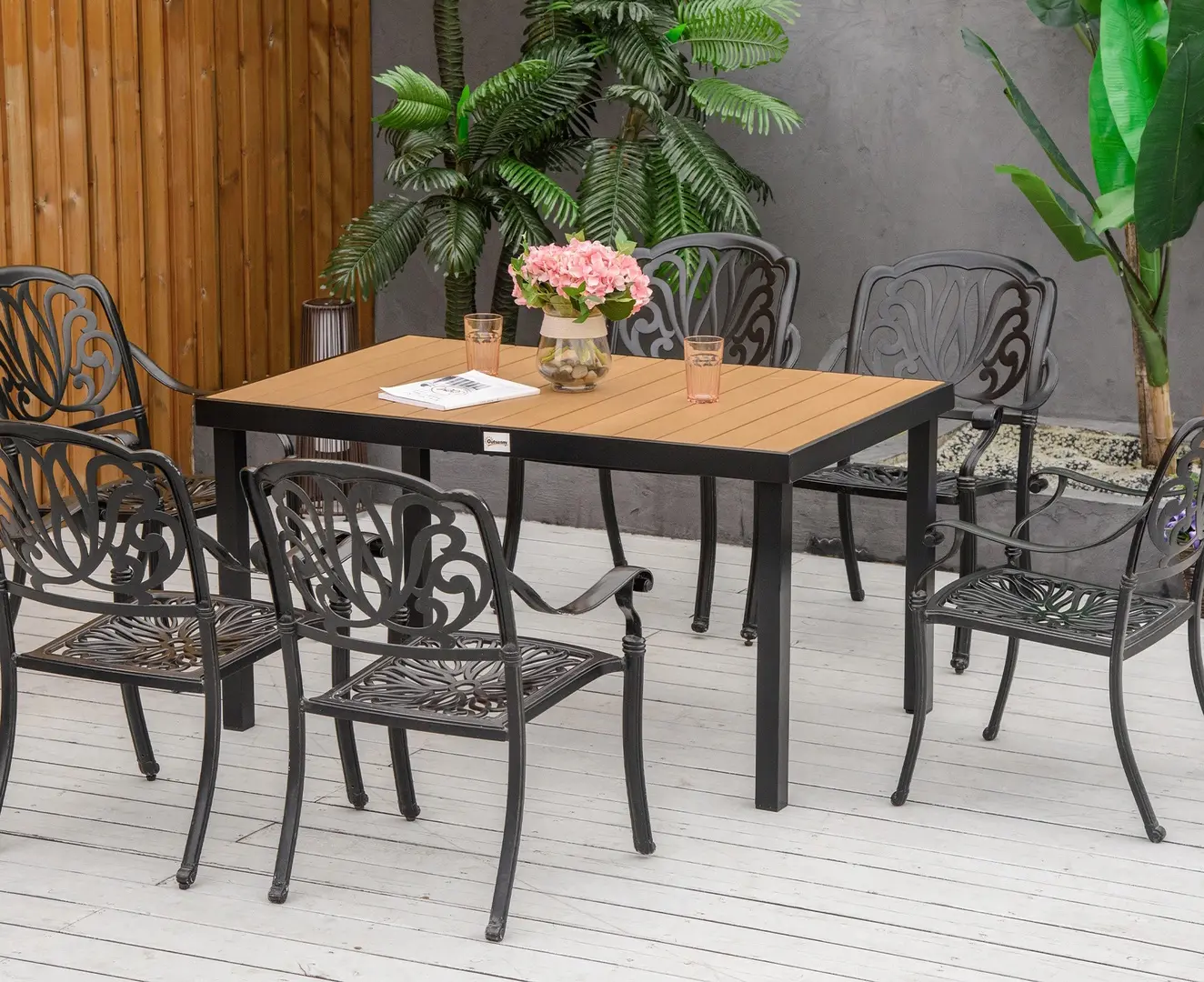 Masa Outsunny 84B-917ND (Black/Wood)