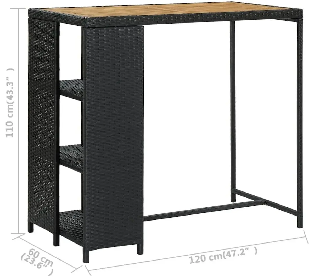 Masa de bar VidaXL 313478 (Black/Acacia)
