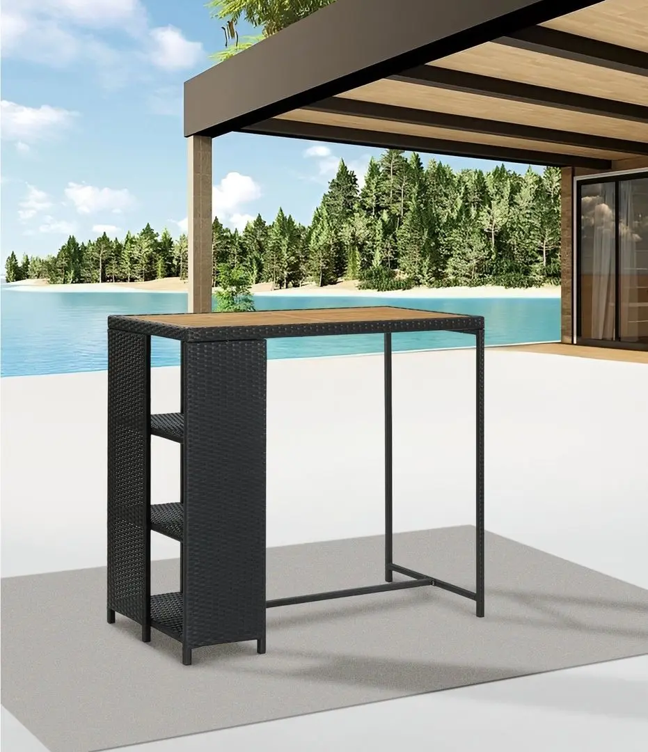 Masa de bar VidaXL 313478 (Black/Acacia)