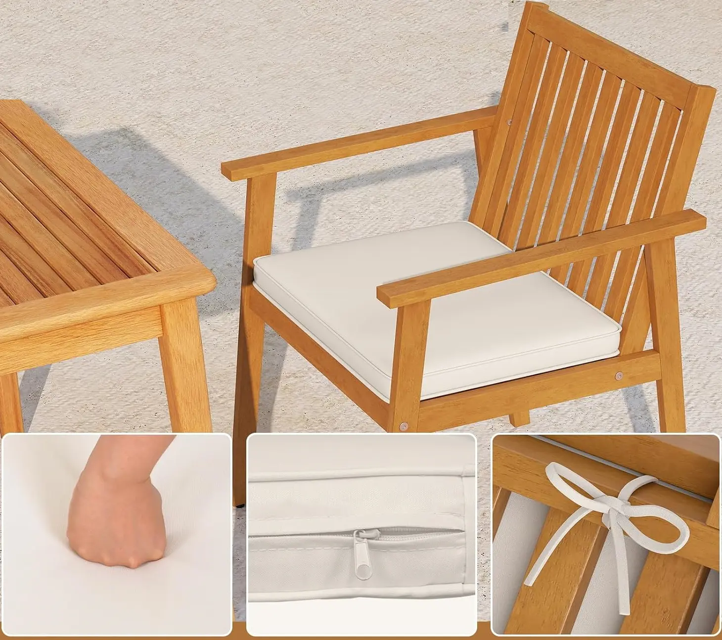 Set scaune de gradina Costway HW74386TK-2 (Natural/White) - 2