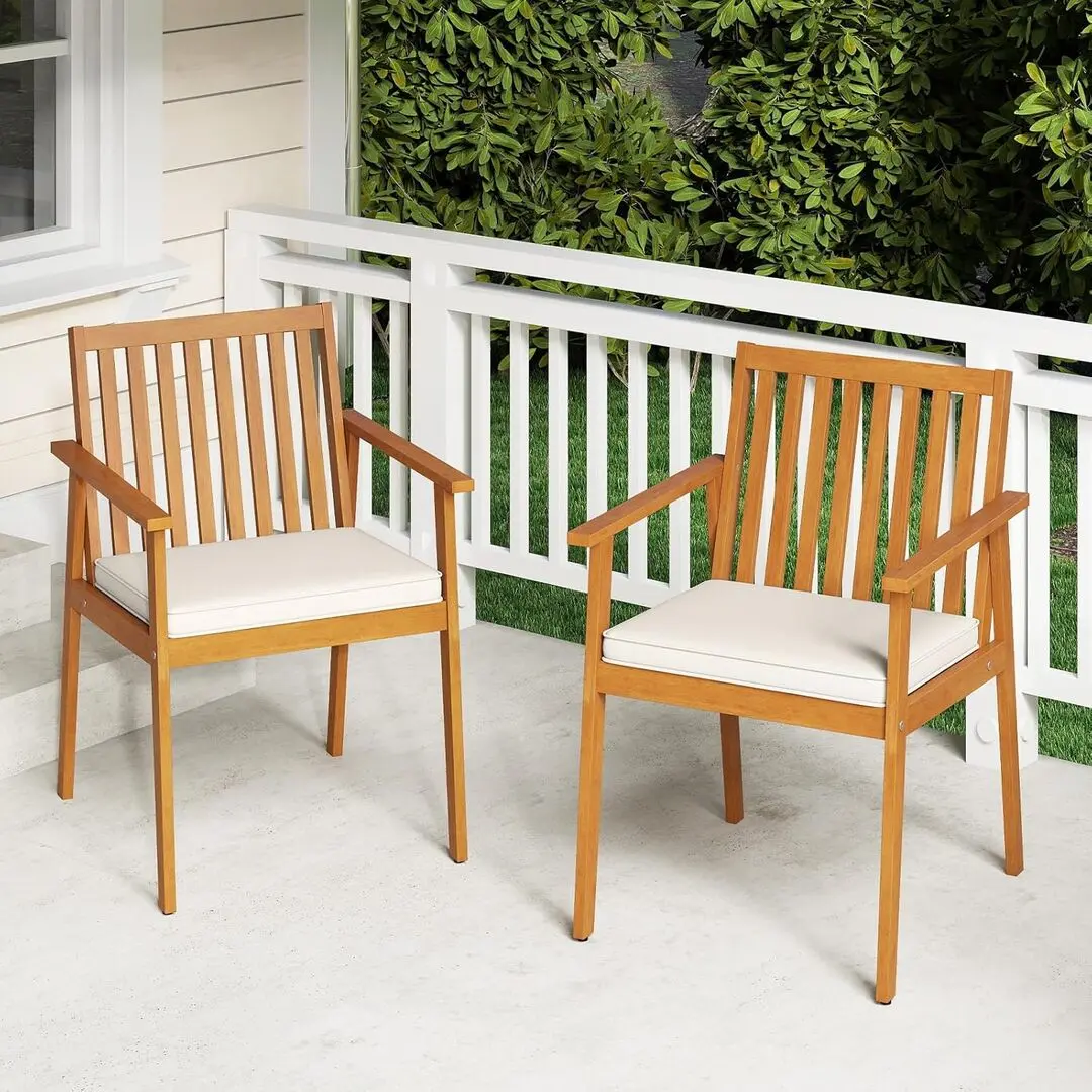 Set scaune de gradina Costway HW74386TK-2 (Natural/White)