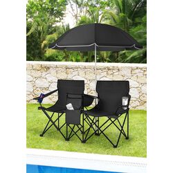 Set scaune de gradina cu umbrela Costway OP70621DK (Black)