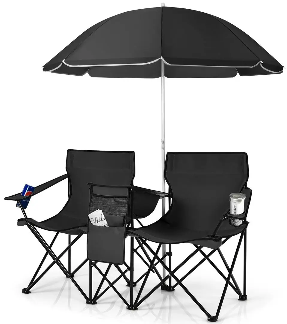 Set scaune de gradina cu umbrela Costway OP70621DK (Black)