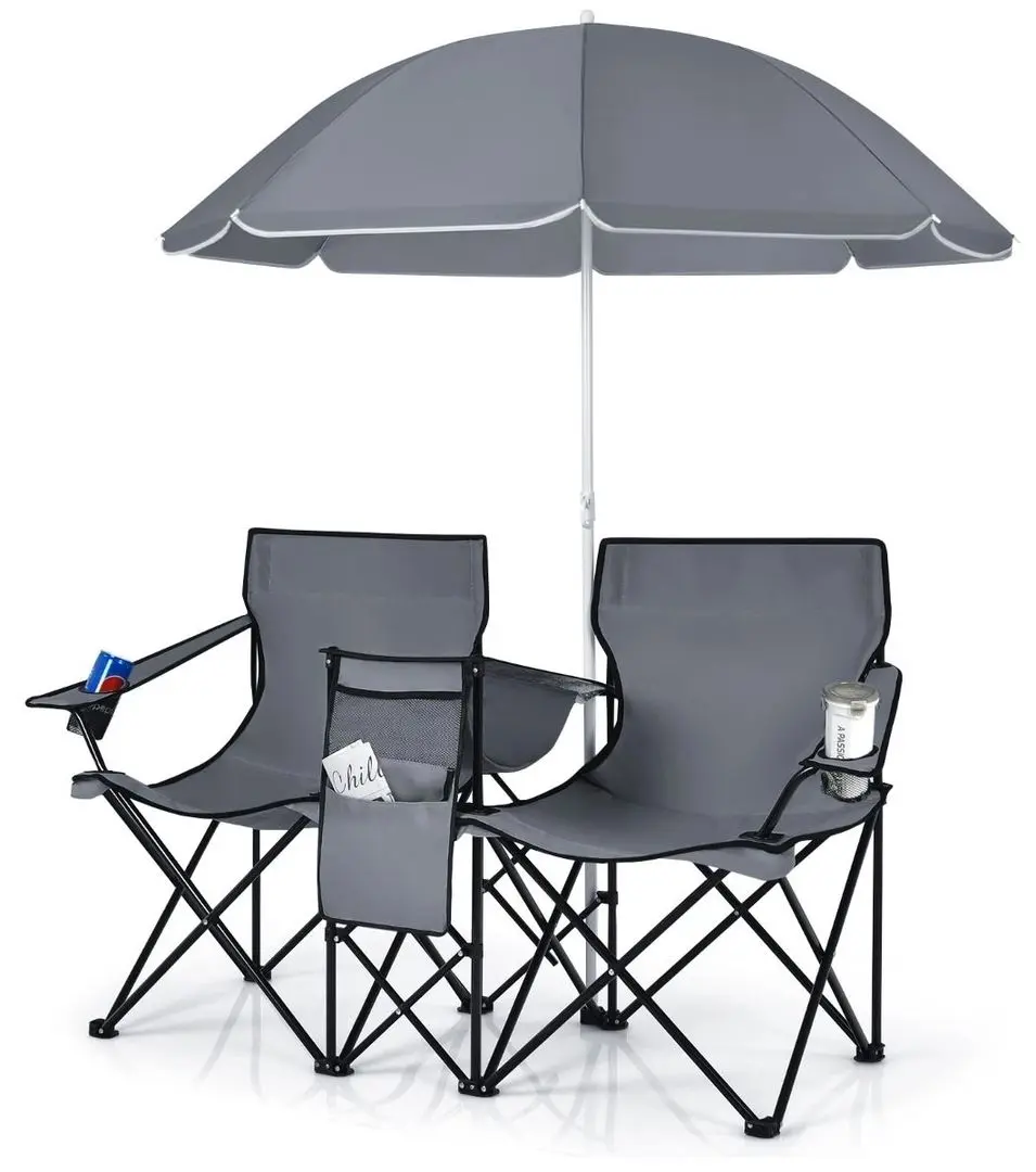 Set scaune de gradina cu umbrela Costway OP70621GR (Grey)