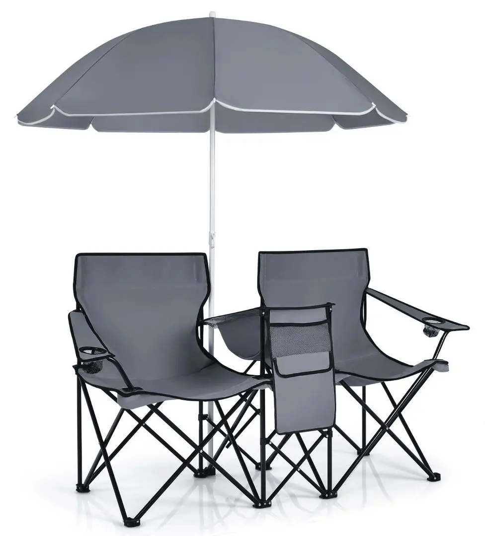 Set scaune de gradina cu umbrela Costway OP70621GR (Grey)