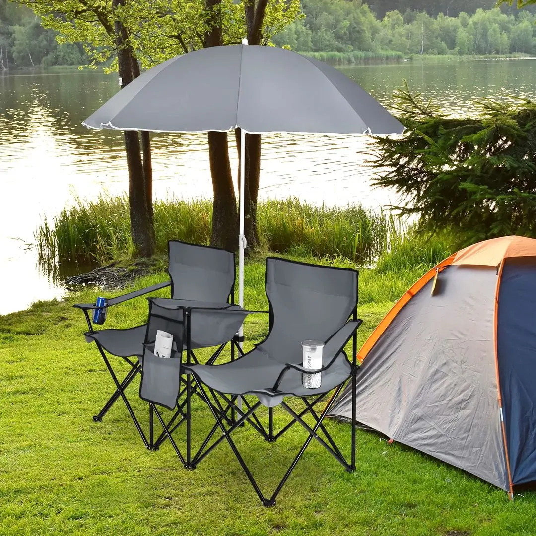 Set scaune de gradina cu umbrela Costway OP70621GR (Grey)