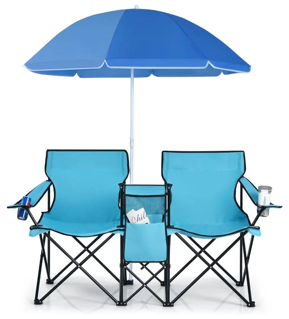 Set scaune de gradina cu umbrela Costway OP70621TU (Turquoise)