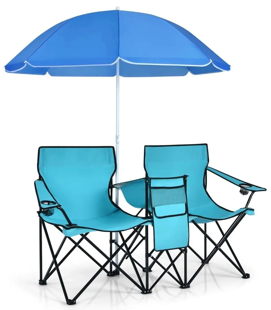 Set scaune de gradina cu umbrela Costway OP70621TU (Turquoise)