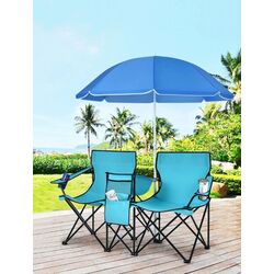 Set scaune de gradina cu umbrela Costway OP70621TU (Turquoise)