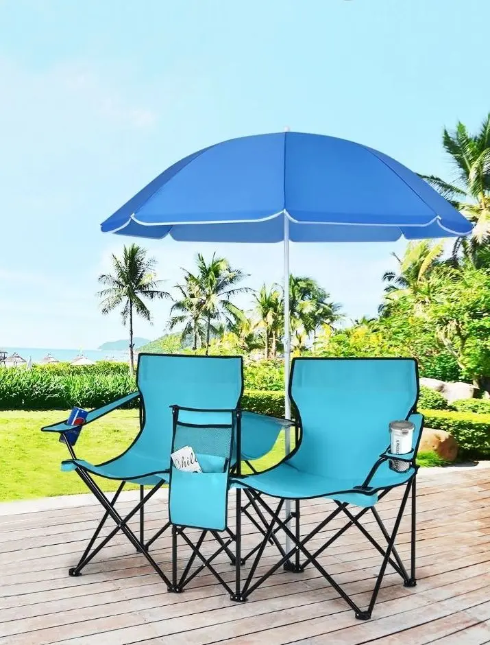 Set scaune de gradina cu umbrela Costway OP70621TU (Turquoise)