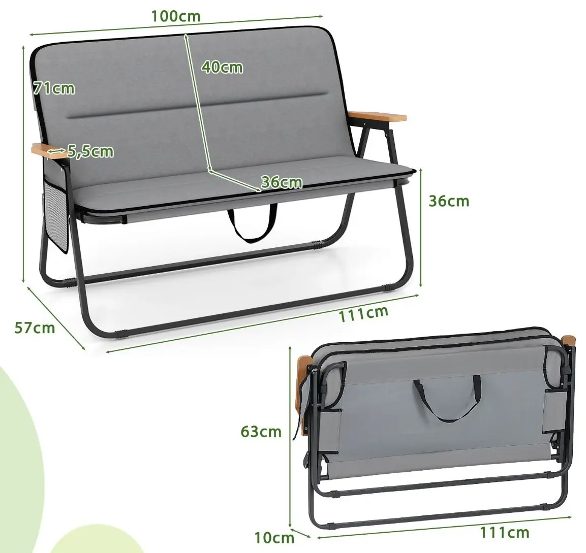 Складной двухместный стул Costway NP11905GR (Grey) - 6