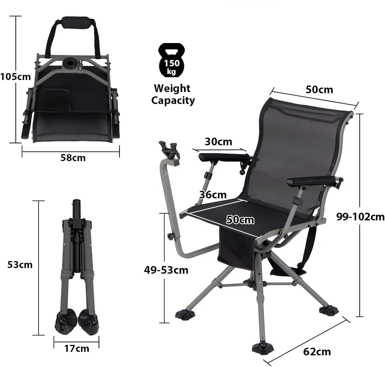 Scaun pliabil Costway NP11857DK (Black/Grey) - 3