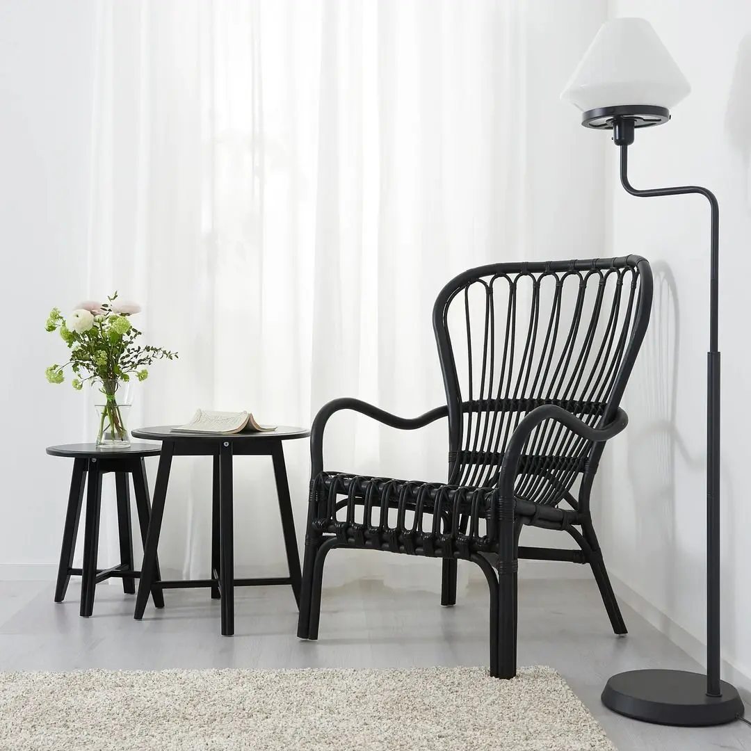 Кресло Ikea Storsele высокая спинка (Ротанг/Черный)