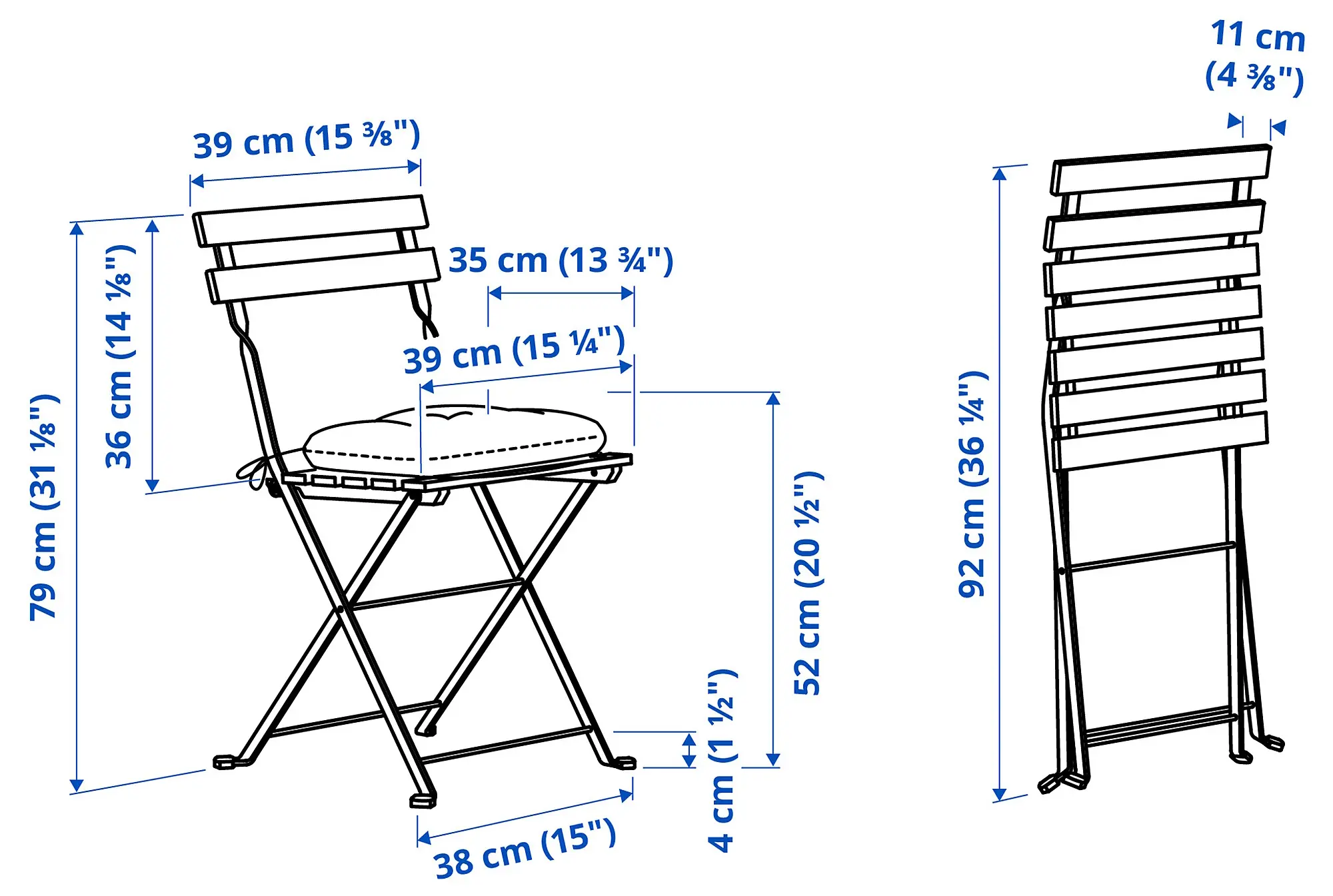 Scaun de gradina cu perna Ikea Tarno/Klosan (Maro deschis/Albastru) - 3