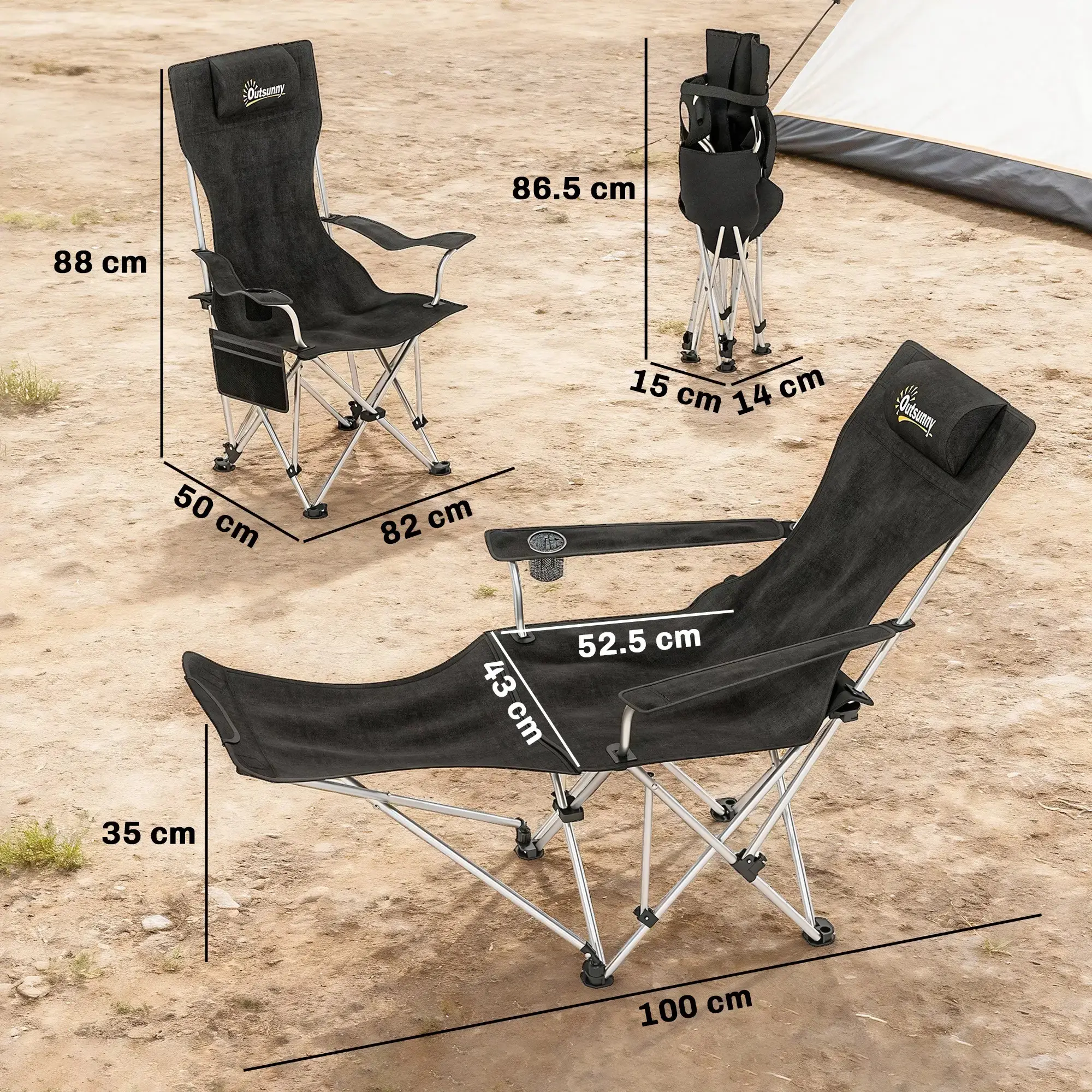 Set scaunde de camping Outsunny A20-513V00BK (Black) - 6