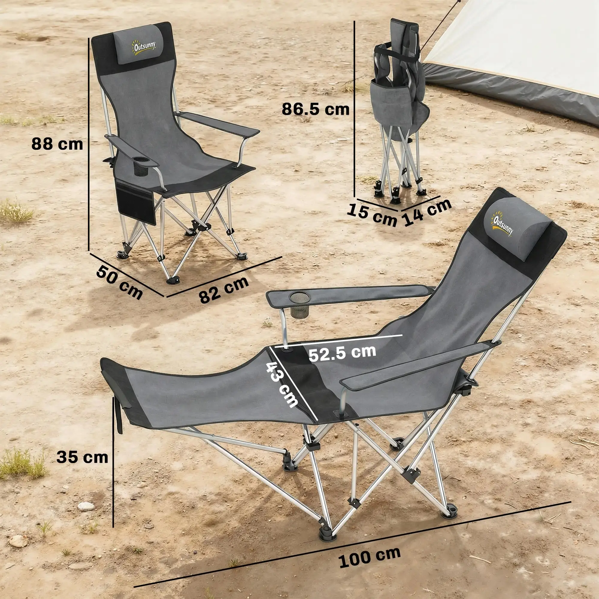 Set scaune de camping Outsunny A20-513V00GY (Grey) - 5