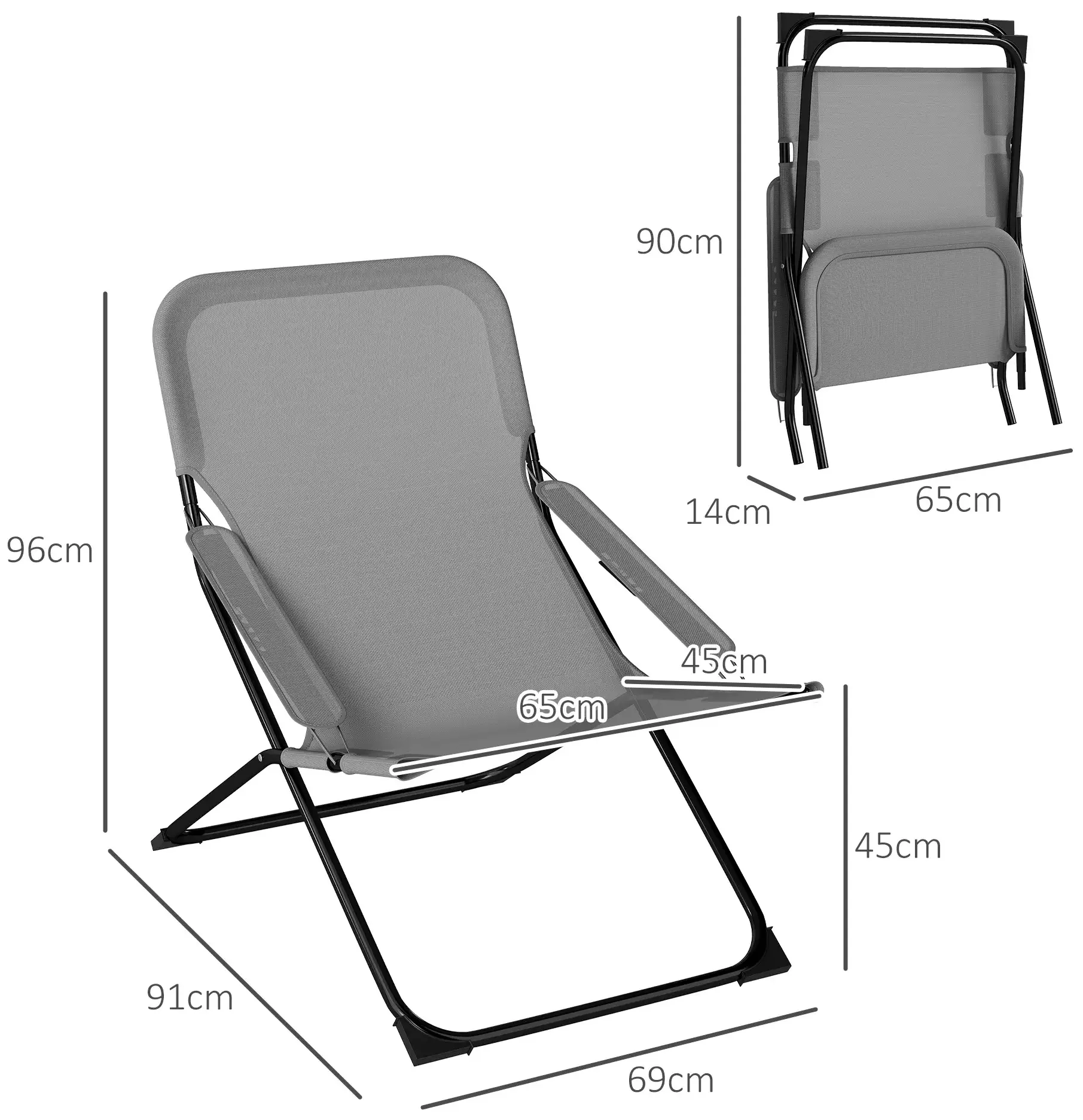 Scaun pliabil de gradina Outsunny 84G-373V00GY (Grey) - 5