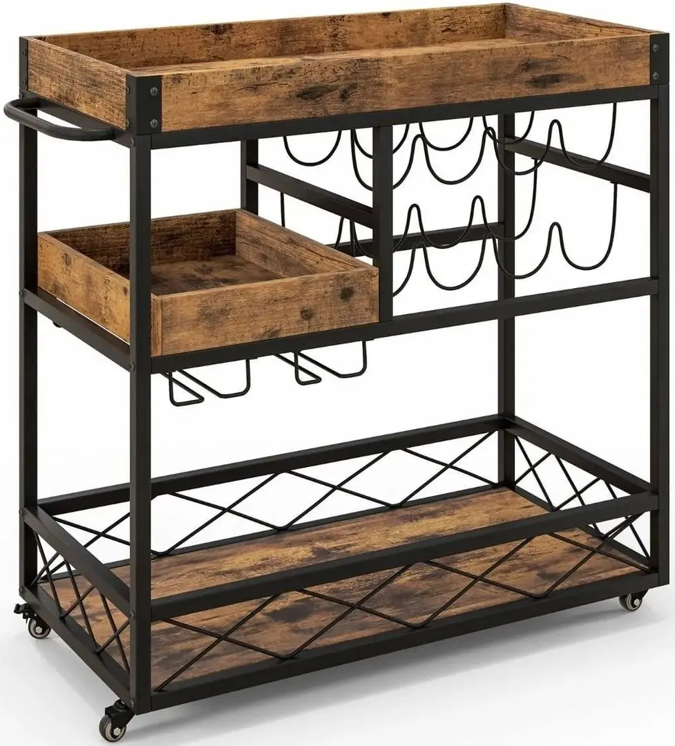 Сервировочная тележка Costway JV10785CF (Rustic Brown) - 4
