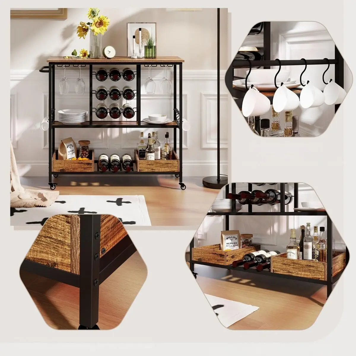 Сервировочная тележка Costway JV11558CF (Brown)