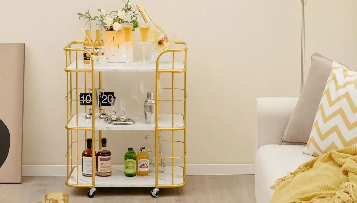 Carucior de servire Costway KC55617GD (Marble/Gold)